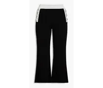 Button-embellished two-tone knitted kick-flare pants - Black