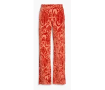 Cotton-blend chenille-jacquard wide-leg pants - Orange