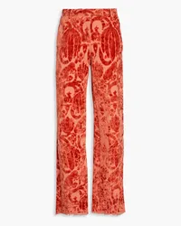 Valentino Garavani Cotton-blend chenille-jacquard wide-leg pants - Orange Orange