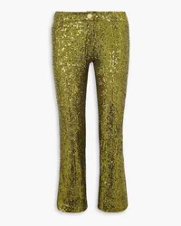 Balmain Cropped sequined stretch-tulle flared pants - Green Green