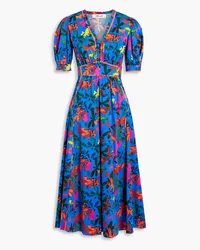 Diane von Furstenberg Devon printed cotton-blend sateen midi dress - Blue Blue