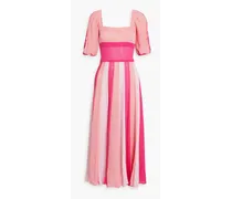 Ruffled pointelle-knit cotton midi dress - Pink