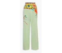 Printed silk crepe de chine wide-leg pants - Green