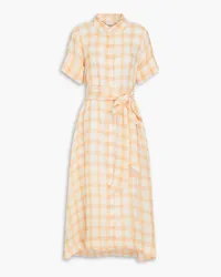 Lisa Marie Fernandez Belted checked linen-blend gauze midi shirt dress - Orange Orange