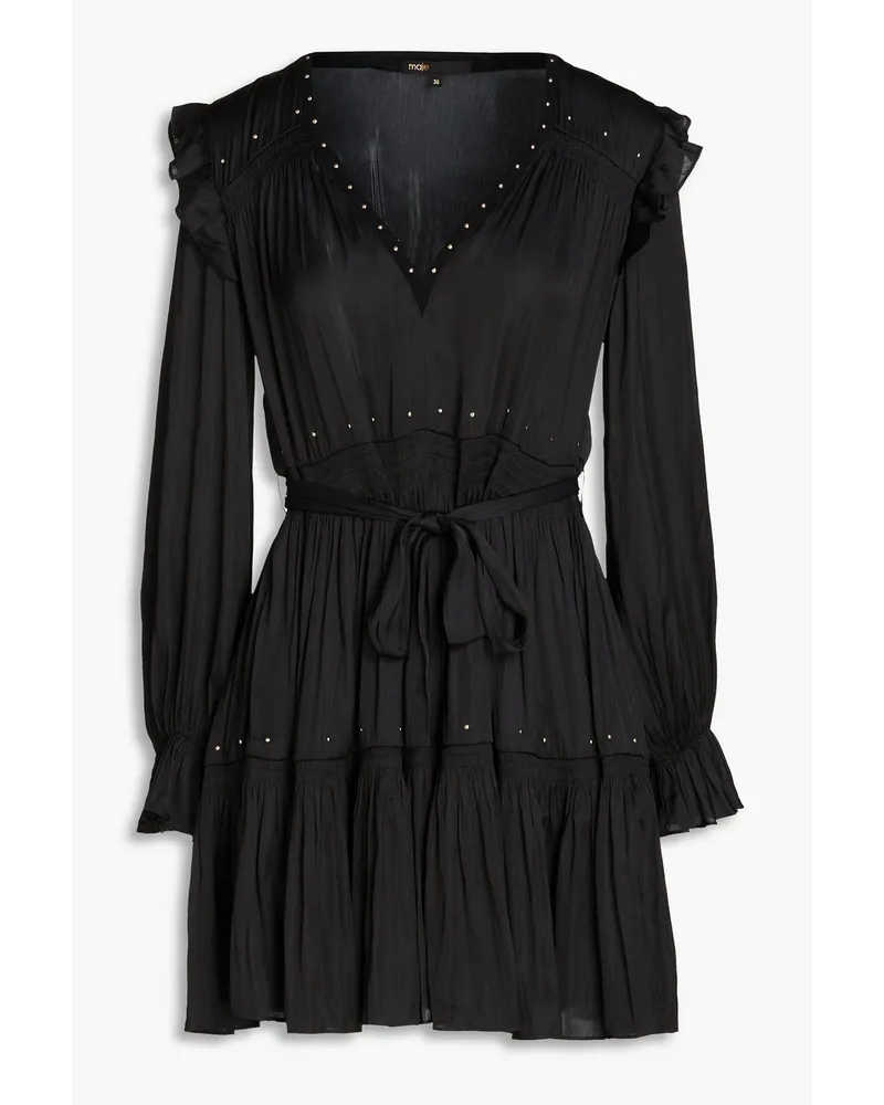 Maje Studded satin mini dress - Black Black