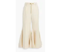Belted wool-blend flared pants - White