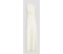 One-shoulder draped satin maxi dress - White