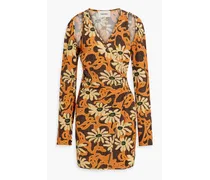 Ira wrap-effect floral-print crepe mini dress - Orange