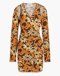 Nanushka Ira wrap-effect floral-print crepe mini dress - Orange Orange