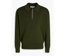 Ribbed cotton and cashmere-blend half-zip polo sweater - Green