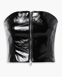 KHAITE Ira strapless cracked-leather bustier top - Black Black