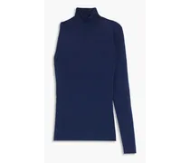 Nili one-sleeve merino wool-blend turtleneck top - Blue