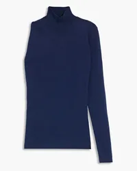 Halston Nili one-sleeve merino wool-blend turtleneck top - Blue Blue