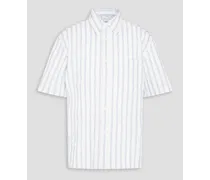Striped crinkled cotton-blend poplin shirt - White