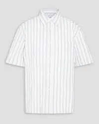 John Elliott + Co Striped crinkled cotton-blend poplin shirt - White White