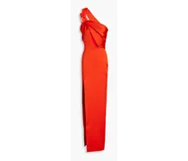 One-shoulder cutout satin-crepe gown - Orange