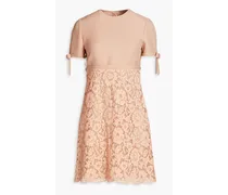 Crepe-paneled corded lace mini dress - Pink