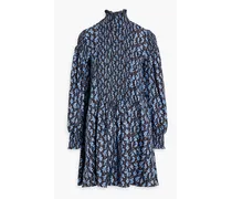 Jack shirred floral-print silk-twill turtleneck mini dress - Blue