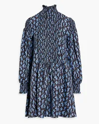 Shrimps Jack shirred floral-print silk-twill turtleneck mini dress - Blue Blue