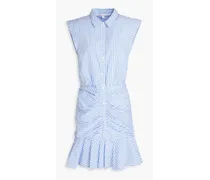 Pleated striped cotton-blend poplin mini dress - Blue