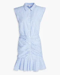 Veronica Beard Pleated striped cotton-blend poplin mini dress - Blue Blue