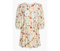 Bia floral-print broderie anglaise cotton mini dress - Neutral