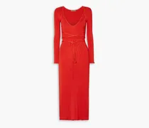 Damali layered ribbed-knit midi dress - Red