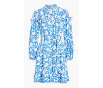 Chicago ruffled floral-print cotton-jacquard mini dress - Blue
