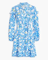 Diane von Furstenberg Chicago ruffled floral-print cotton-jacquard mini dress - Blue Blue