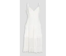 Tiered Swiss-dot georgette midi dress - White