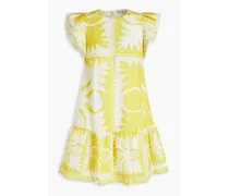 Ruffled printed woven mini dress - Yellow