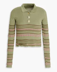 Jacquemus Cropped mélange knitted polo shirt - Green Green