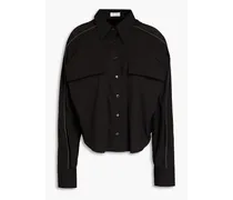 Bead-embellished cotton-blend poplin shirt - Black