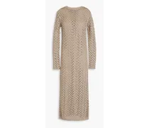Crocheted cotton, linen and silk-blend midi dress - Neutral
