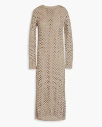 Brunello Cucinelli Crocheted cotton, linen and silk-blend midi dress - Neutral Neutral