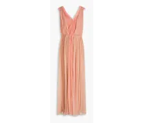 Gathered two-tone silk-crepon maxi dress - Pink
