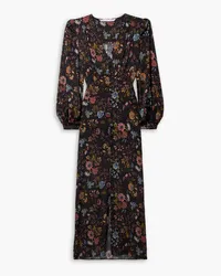 Veronica Beard Terina gathered floral-print silk-blend midi dress - Black Black