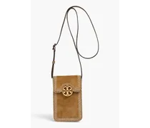 Tory Burch Miller embellished suede phone pouch - Neutral Neutral