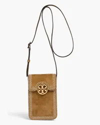 Tory Burch Miller embellished suede phone pouch - Neutral Neutral