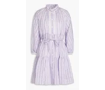 Belted striped gauze mini dress - Purple