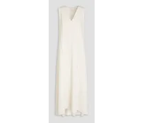 Bead-embellished pleated crepe maxi dress - White