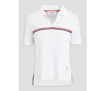 Striped ribbed cotton-jersey polo shirt - White