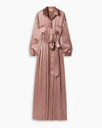 L'Agence Cammi belted plissé-satin maxi shirt dress - Metallic Metallic