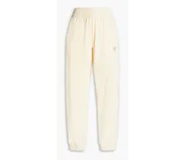 Embellished cotton-blend velour track pants - Neutral