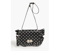 Ruffled-trimmed polka-dot leather shoulder bag - Black