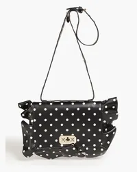 RED Valentino Ruffled-trimmed polka-dot leather shoulder bag - Black Black