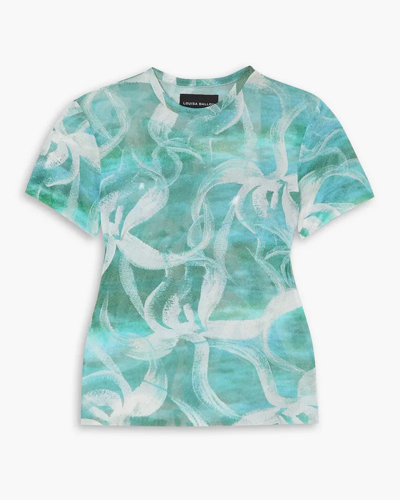 Louisa Ballou Printed stretch-tulle T-shirt - Blue Blue