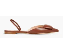 Appliquéd leather point-toe flats - Brown