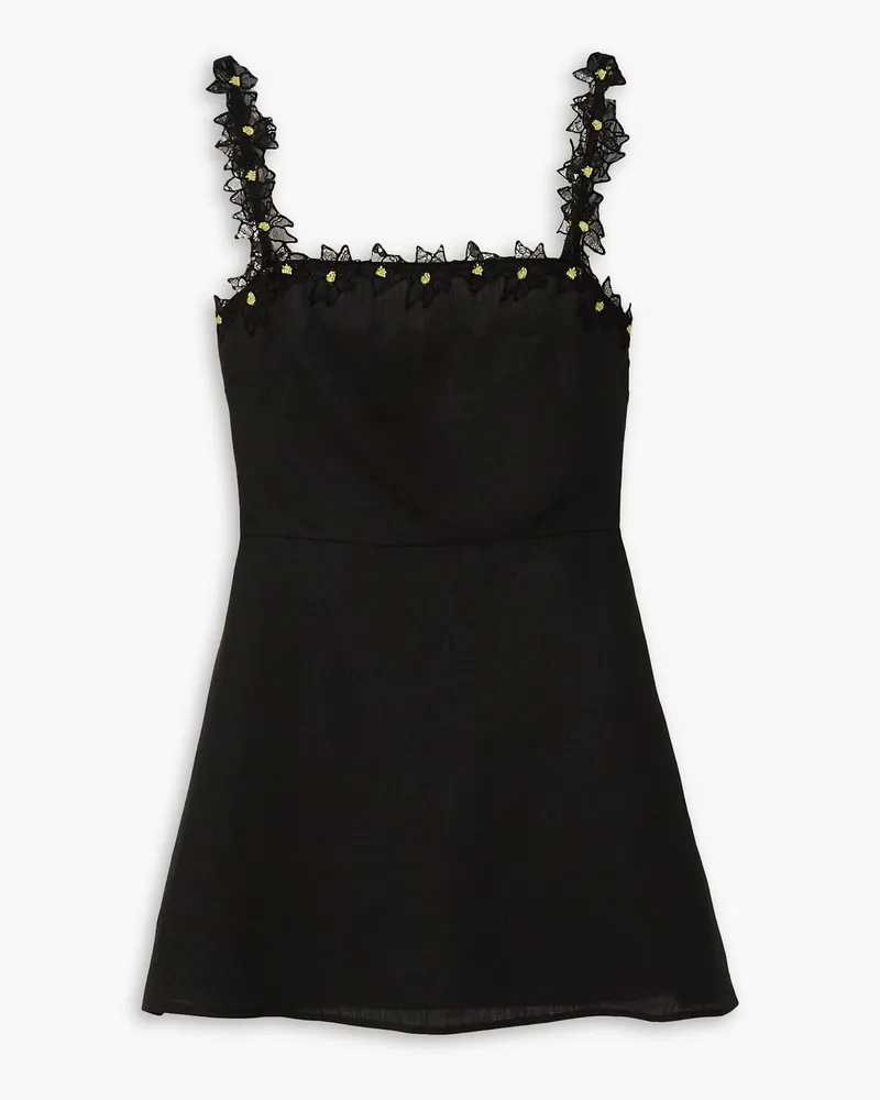 Christopher Kane Specimen lace-appliquéd linen mini dress - Black Black