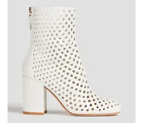 Laser-cut leather ankle boots - White